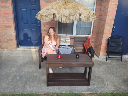 Double seated bench with coffee table