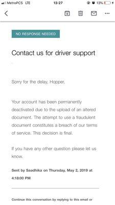 Uber's response to my LEGAL registration that was uploaded.