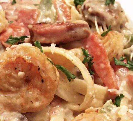 Chicken Shrimp and Sausage Pasta