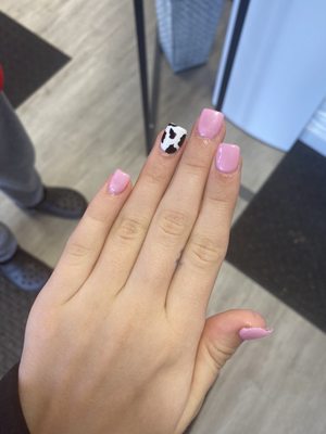 pink and cow print nails