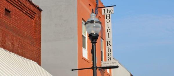 Our Main Street sign, next to the turn in for parking