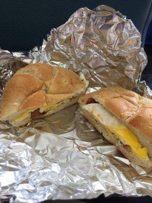 Egg and bacon on a roll