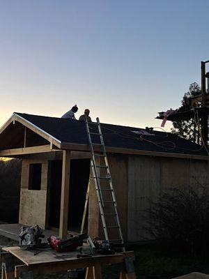 New roof installation on a garden shed