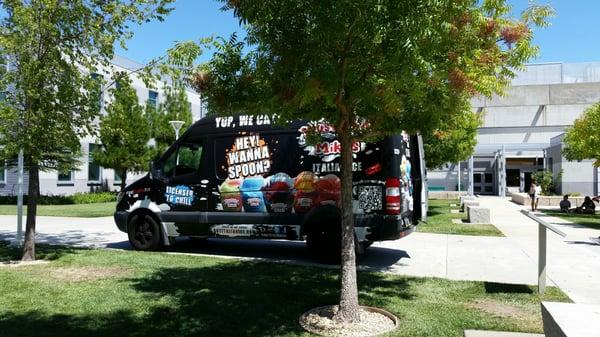 MM truck at Los Medanos College celebrating Mustang Madness!