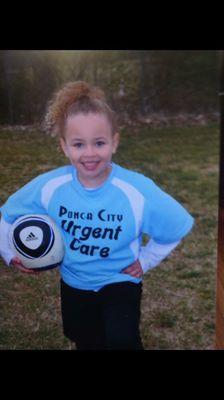 We love sponsoring community teams! Here's one sweet picture of our cute soccer player!