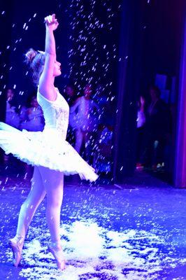 Snow Queen on stage dancing in the snow!