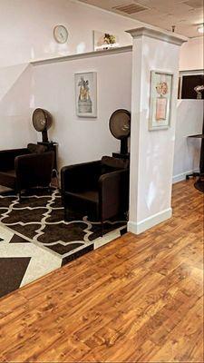 Sit back and relax with a glass of wine while you get your hair done!