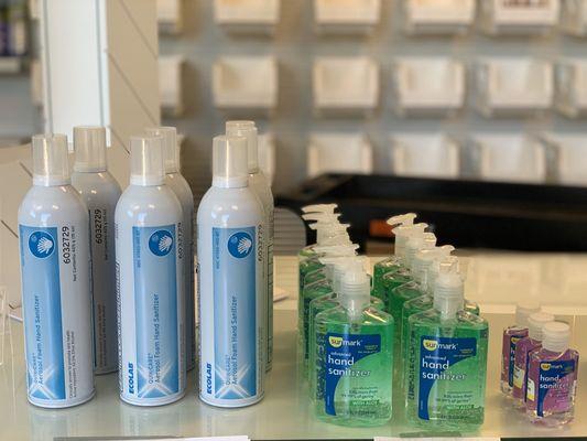 Aerosol and Gel hand sanitizers available!