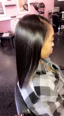 Blunt haircut with flatiron