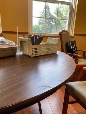 A table in the Staff Lounge.