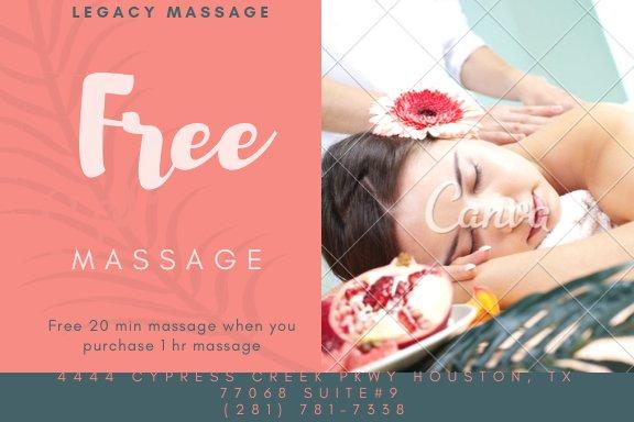 FREE 20 MIN MASSAGE when you purchase 1HR massage