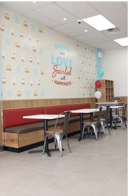 Indoor Seating - Come and enjoy a fresh Cinnabon and homemade Carvel ice cream with your family and friends!!