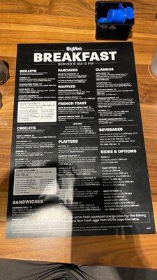 Breakfast menu