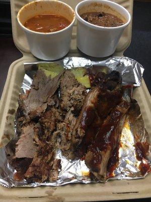 Lot of meat on this combo platter. And a lot in the beans and chili too!!