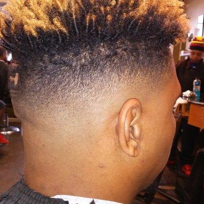 bald faded flat top with coils and design