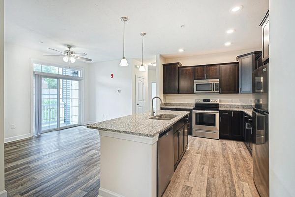 Kitchen with island at Franklin Square