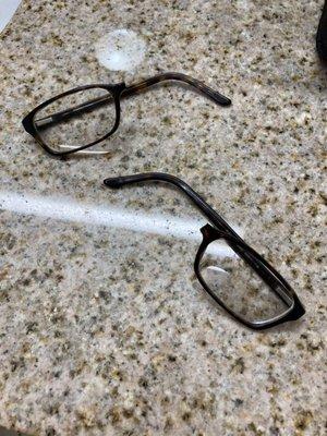 Glasses broken in half at bridge