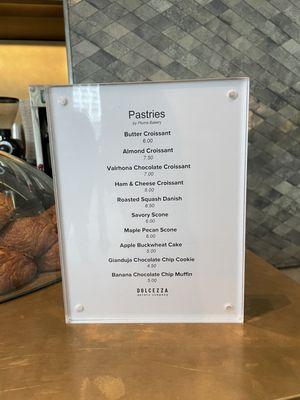 Pastry menu