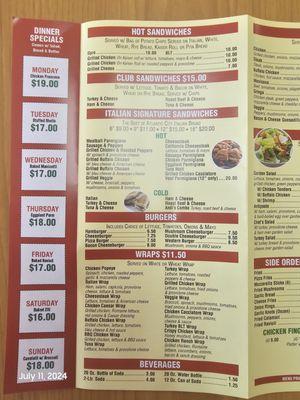 Most Recent Menu