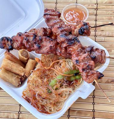 Pork BBQ combo...BBQ sticks, Pancit and Lumpia. Flavorful @ LASA Taste of Philippines Cuisine. #FoodTruck @ Grand Cypress today.