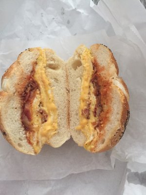 Bacon, egg & cheese on a roll