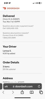 Why this Door Dash person didn't deliver my food after I arranged to give her. $4.50.