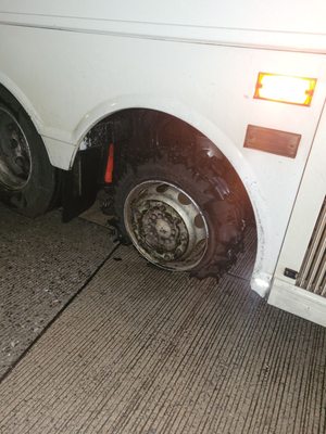 Bus ride wasn't too bad until the driver tried to continue it's journey with a missing tire..