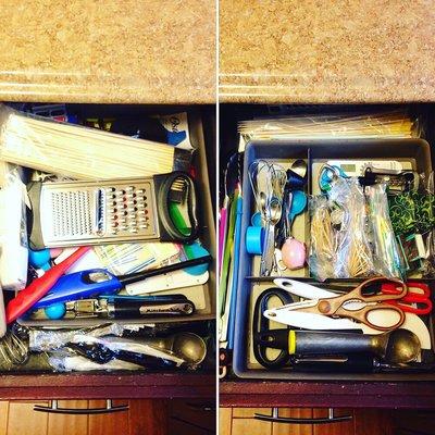 Before and After spare kitchen drawer. A place for everything! Livonia, MI