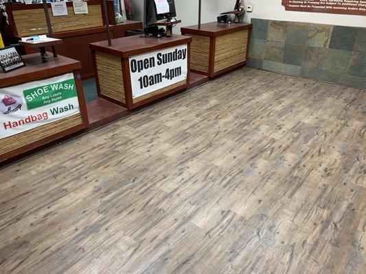 Laminate flooring upgrade for Paradise Cleaners in Fullerton, CA