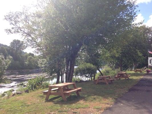 Some park picnic tables