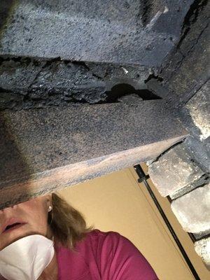 Hidden problems inside of fireplace.