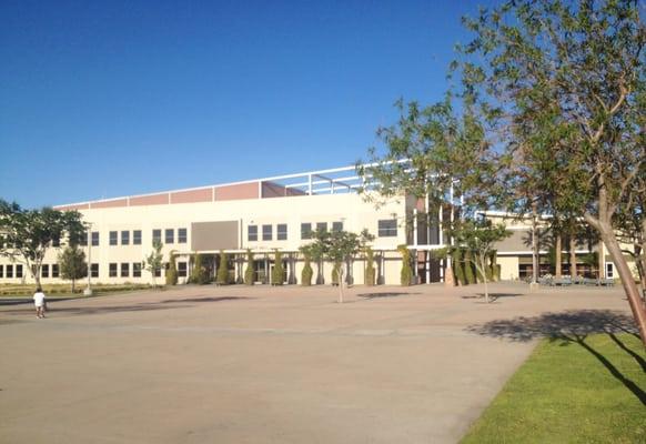 The rear entrance of Hesperia City Hall, as seen from the park area.