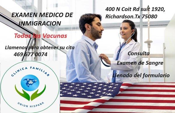 we make immigration exam ,vaccines , form and laboratories.