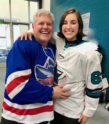 Owner Dean and daughter getting ready to hit this ice. Hockey runs in this family.