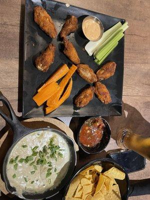 Chicken wings and queso apps