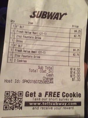 The reciept 2 BLTs