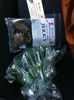 Great cucumbers and pepper beef jerky. Yum!