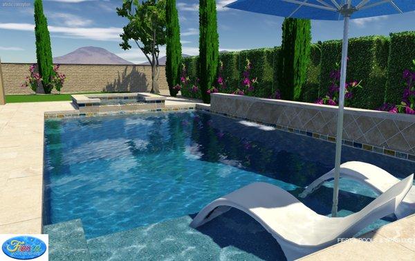 Pool/spa with watersheer wall design