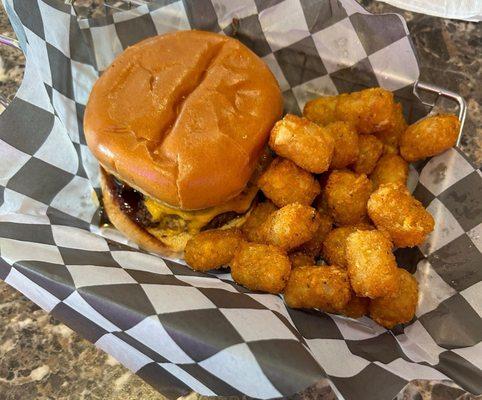 Burger and tots