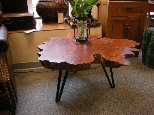 Live edge table from Thailand.. Lychee wood and iron base