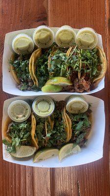 Asada tacos, the the top right two tacos are el pastor