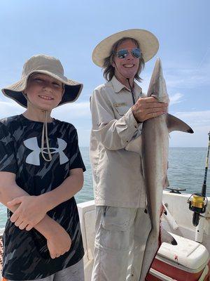 Caden's Shark - he wouldn't touch it, so Captain Joey did the holding!