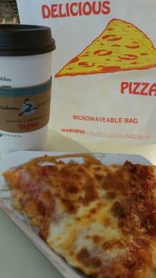 $1 Caribou coffee everyday and $1 pizza slices on Wednesday with a microwavable bag.