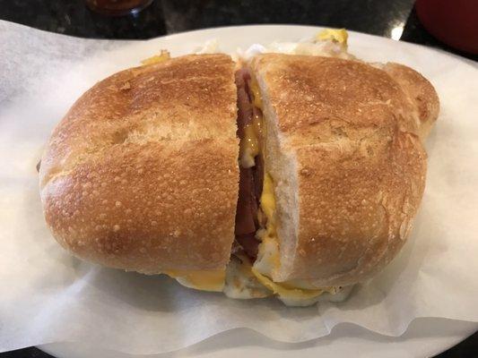 Taylor ham egg and cheese sandwich.