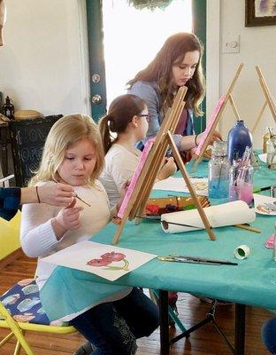 This group did a Shopkins inspired painting to celebrate a friend's birthday at Marnée's Studio!