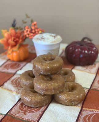 Pumpkin spice donuts with pumpkin spice Cappuccino!