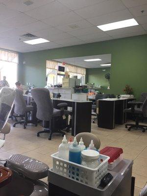 Nail technician stations.