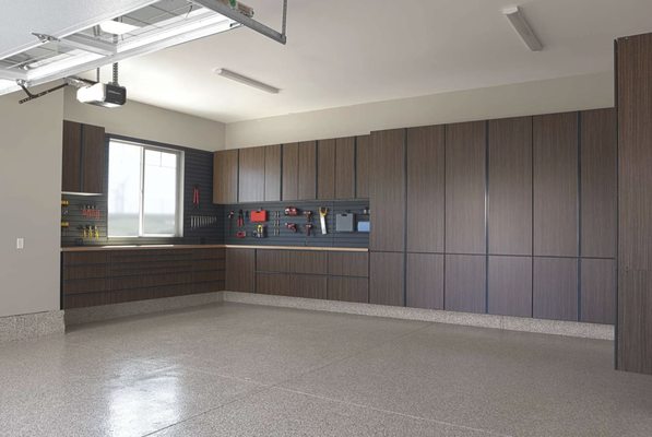 Garage with Concrete Floor Coating #betterthanepoxy and Garage Storage and Organization Solutions