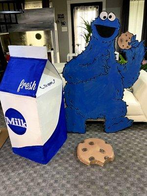 Cookie Monster, Cookie and carton of milk for party decor