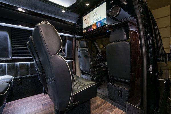 Mercedes Executive Sprinter, 12-14 passengers w leather seats, full entertainment system with DVD and high end stereo system.